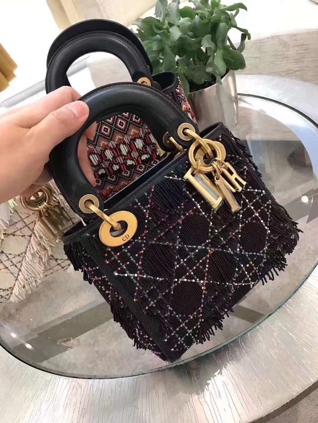 Top MINI LADY DIOR BAG IN EMBROIDERED CALFSKIN AM0505 black JH07421RL31