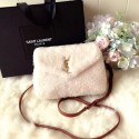 AAA 1:1 SAINT LAURENT Lambswool leather quilted shoulder bag Y538025 white JH07964IL96