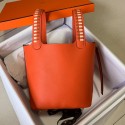 Hot Hermes Picotin Lock PM Taurillon Epsom Leather Orange 9809 Silver JH01348Ho45