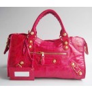 AAA 1:1 balenciaga motorcycle saddle bag 43cm 084328B (pink big gold rivets) JH09494Lg12