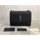 Knockoff Yves Saint Laurent Calfskin Leather Shoulder Bag Y542206B black&silver-Tone Metal JH07762Hv51