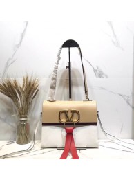 Best Quality Valentino Garavani VRING Small leather shoulder bag 00843 Apricot&white JH09690gQ55