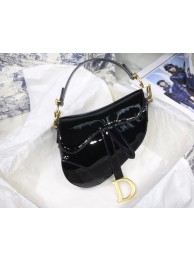 Dior MINI SADDLE BAG IN black patent calfskin M0447 JH06982ck22