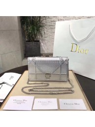DIORAMA WALLET ON CHAIN CLUTCH IN SILVER-TONE METALLIC CALFSKIN WITH MICRO-CANNAGE MOTIF S0328 JH07489sz95