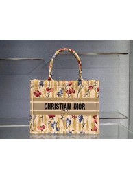 Fashion SMALL DIOR BOOK TOTE Beige Multicolor Dior Hibiscus Metallic Thread Embroidery M1296 JH06809fa20