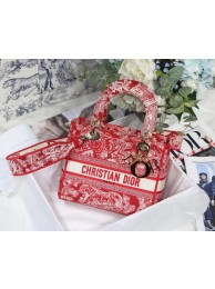 First-class Quality MEDIUM LADY D-LITE BAG Raspberry Toile de Jouy Reverse Embroidery M0565OR JH06687aF97