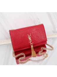 Imitation SAINT LAURENT Kate monogram medium crocodile-embossed leather shoulder bag A9288 red JH08025dW15