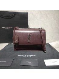 Knockoff Yves Saint Laurent Calfskin Leather Shoulder Bag Y542206B Burgundy &silver-Tone Metal JH07757ll66