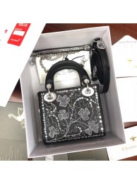 MINI LADY DIOR BAG IN EMBROIDERED CALFSKIN M0505 BLACK JH07529eW69