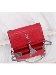 Replica 1:1 SAINT LAURENT Kate monogram medium crocodile-embossed leather shoulder bag 9288 red JH08029td34