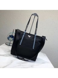 Replica AAAAA Prada Saffiano leather and nylon tote 1BG212 black&blue JH05537Sy67
