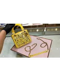 Replica MINI LADY DIOR BAG WITH CHAIN SMOOTH CALFSKIN EMBROIDERED WITH A MOSAIC OF MIRRORS M0598 yellow JH07461bO20