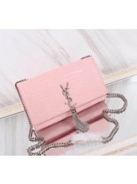 Replica SAINT LAURENT Kate monogram medium crocodile-embossed leather shoulder bag 9288 pink JH08031vX33