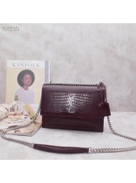Replica SAINT LAURENT Sunset croc-embossed leather shoulder bag 442906 Burgundy JH07928GC56