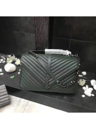 Replica YSL Flap Bag Calfskin Leather 392738 green silver buckle JH08291dI37