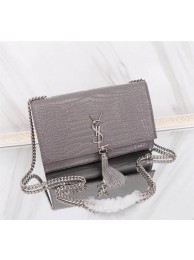 SAINT LAURENT Kate monogram medium crocodile-embossed leather shoulder bag 9288 grey JH08028Za30