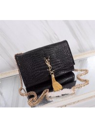 SAINT LAURENT Kate monogram medium crocodile-embossed leather shoulder bag A9288 black JH08026Sm85