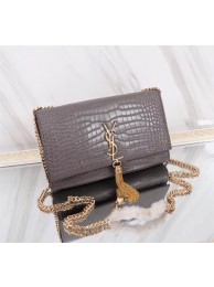 SAINT LAURENT Kate monogram medium crocodile-embossed leather shoulder bag A9288 grey JH08023uB47