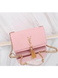 SAINT LAURENT Kate monogram medium crocodile-embossed leather shoulder bag A9288 pink JH08027pb81
