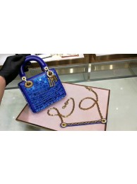 Top MINI LADY DIOR BAG WITH CHAIN SMOOTH CALFSKIN EMBROIDERED WITH A MOSAIC OF MIRRORS M0598 blue JH07460aw17