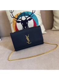 Top SAINT LAURENT Monogram Kate medium pebbled leather shoulder bag 354021 dark blue JH07918Oq54