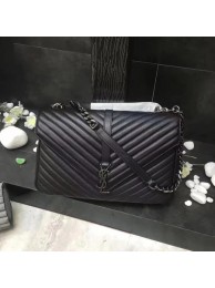 YSL Flap Bag Calfskin Leather 392738 black silver buckle JH08299Fk29