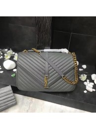 YSL Flap Bag Calfskin Leather 392738 Grey Gold buckle JH08296Py32